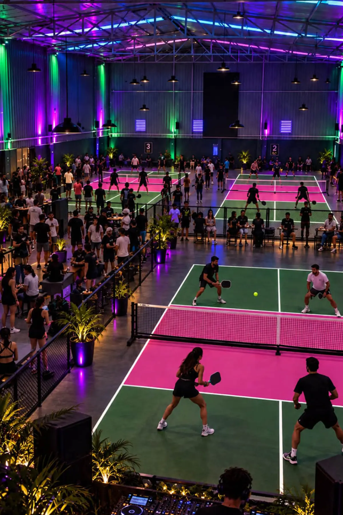 Envisioned Glow Outt atmosphere and pickleball courts